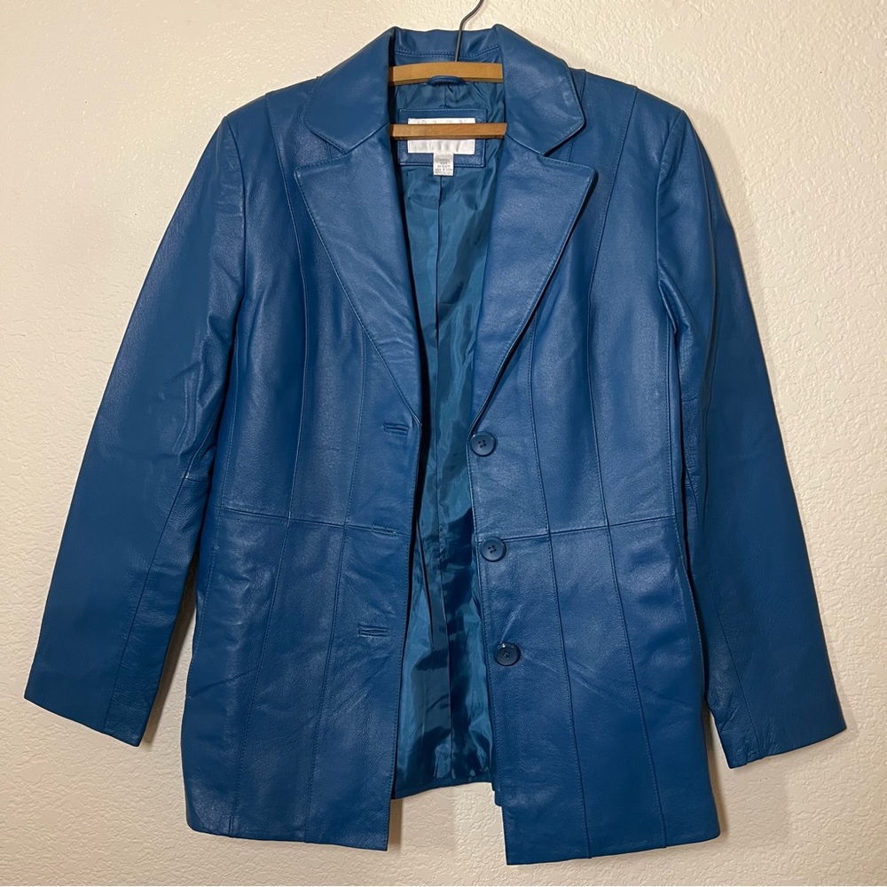 Worthington Blue Genuine Leather Button Up Jacket Size Small